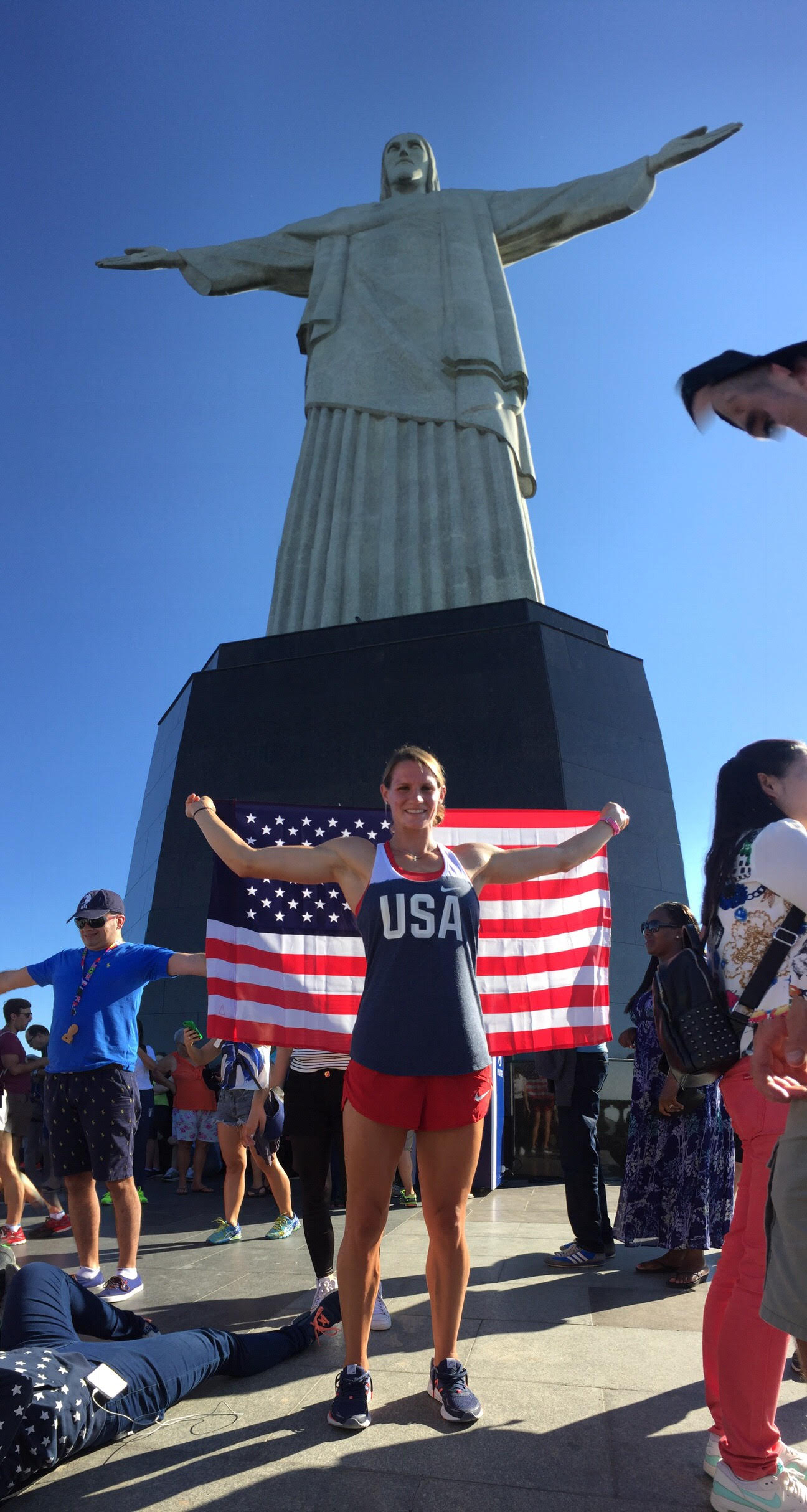 Heather in front of the famous Christ the Redeemer statue